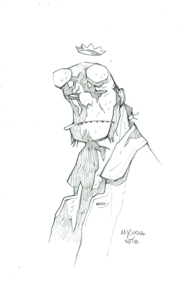 Mike MIGNOLA — Hellboy — Illustration - Bust with crown and cigarette