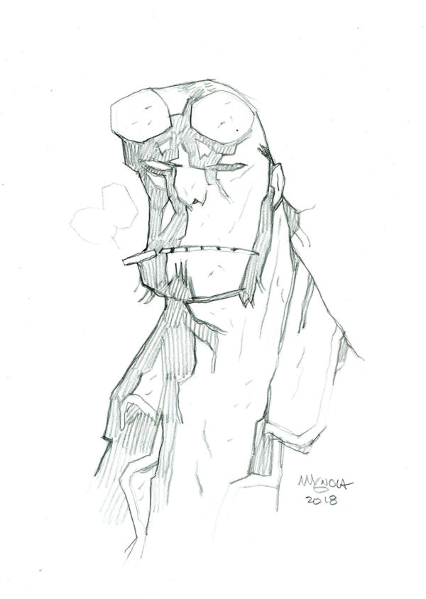 Mike MIGNOLA — Hellboy — Illustration - Bust with cigarette and smoke