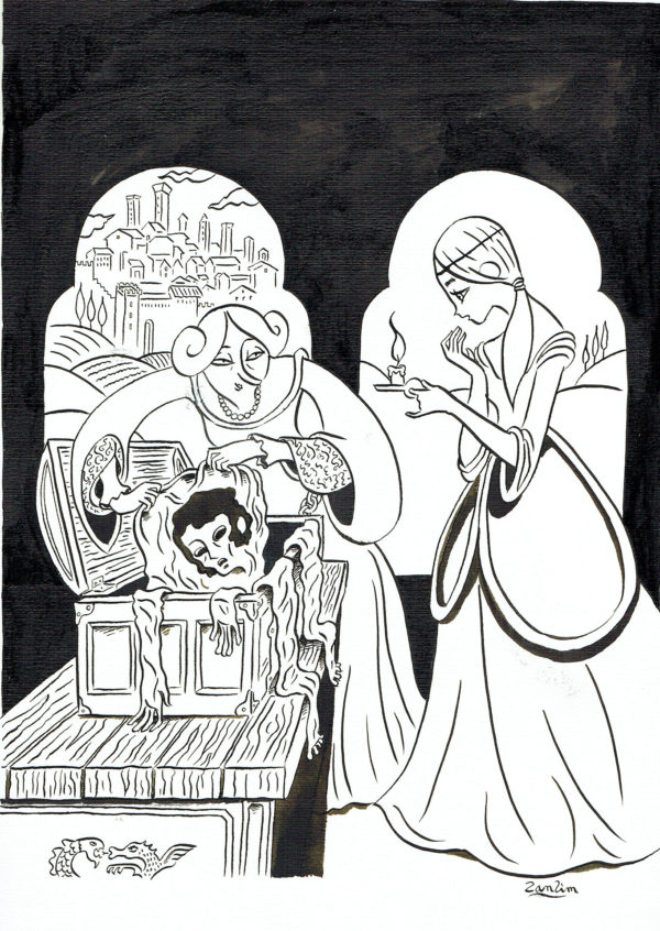 ZANZIM — Peau d’homme — Illustration ex-libris "Peau d"homme dans le coffre"