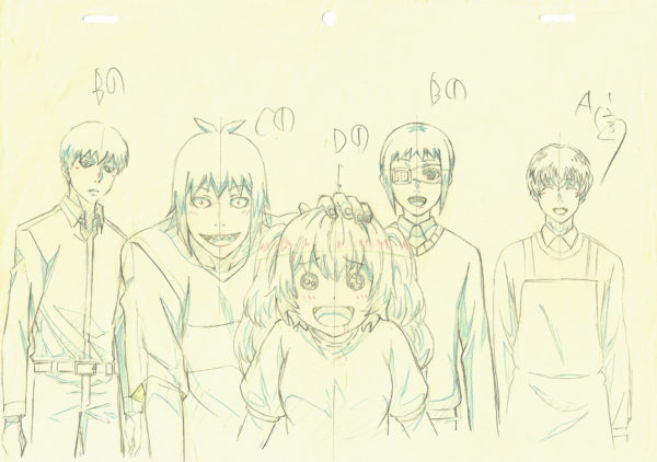 ISHIDA Sui - TOKYO GHOUL — 3249 –  Tokyo Ghoul : re – Urie, Shirazu, Saiko, Tooru, et Ken Kaneki – correction genga