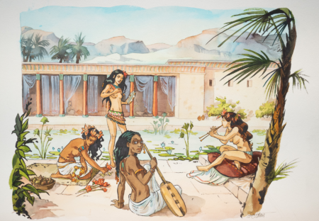 Isabelle DETHAN | Sur les terres d’Horus — illustration - Egyptian ladies playing music — Page 