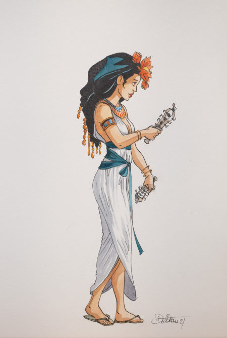 Isabelle DETHAN | The Straw king — Original illustration - Neith playing sistrum — Page 