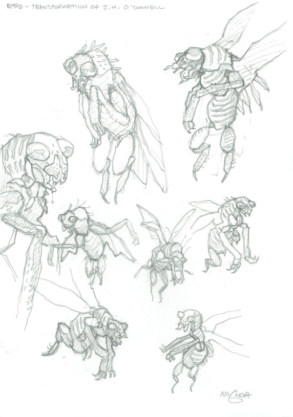 Mike MIGNOLA — 142 – Hellboy universe – BPRD – model sheet – The transformation of JM O’Donnell (8 drawings)