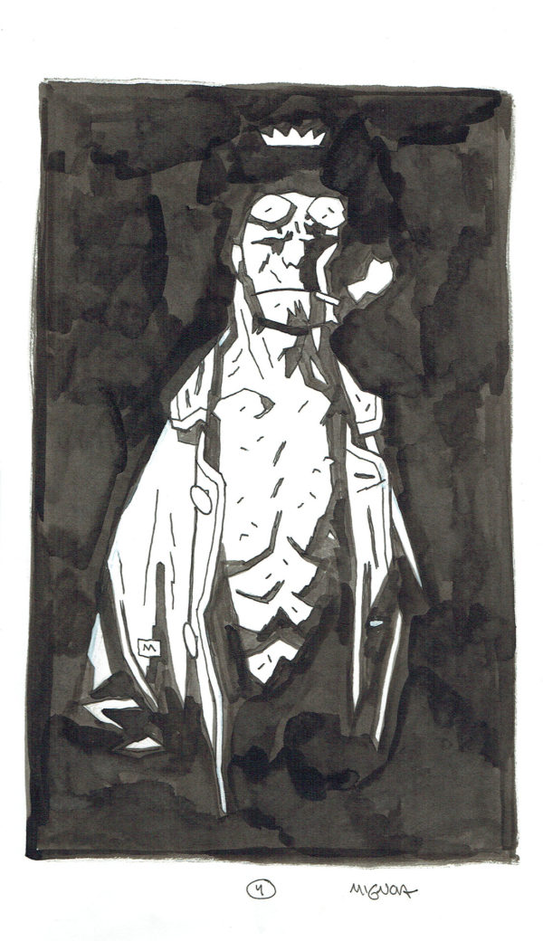 Mike MIGNOLA — 199 – Hellboy – illustration – avec couronne, cigarette et fumée