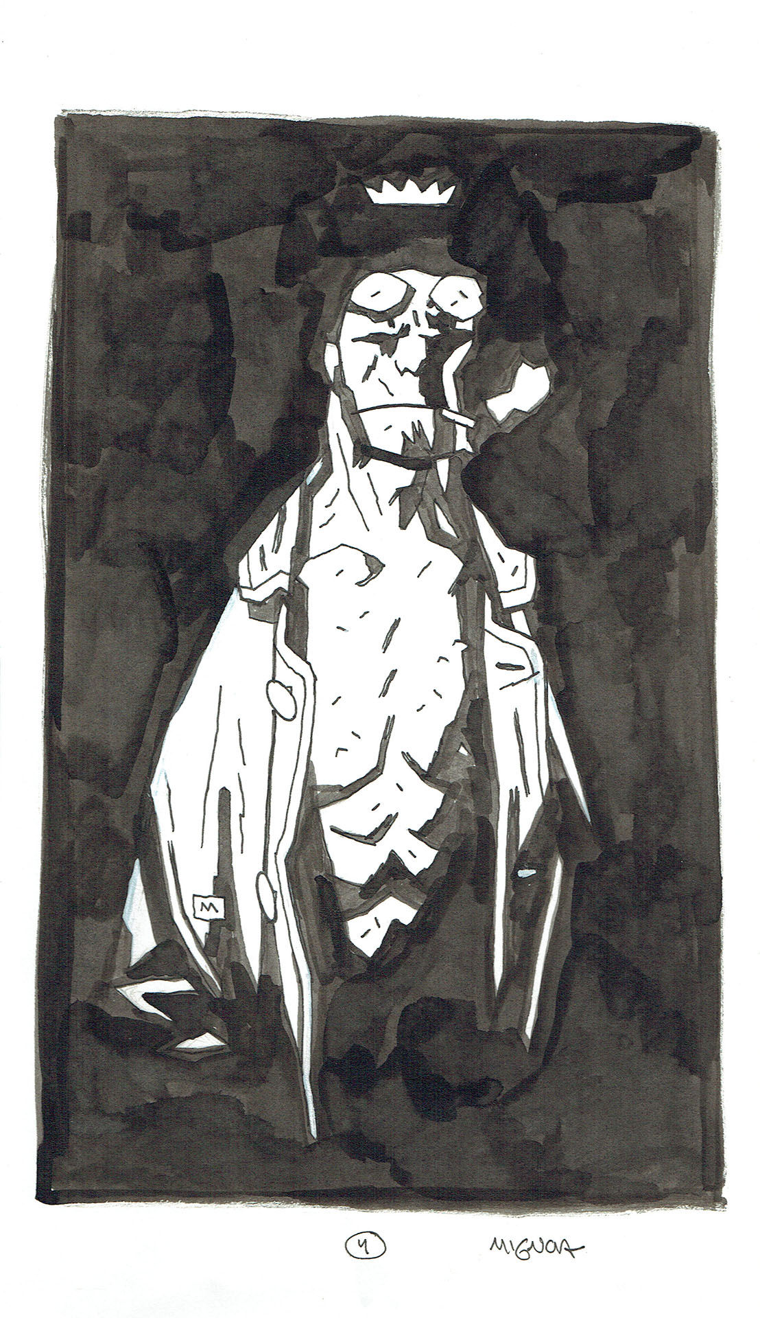 Mike MIGNOLA — 199 – Hellboy – With crown and cigarette – original drawing