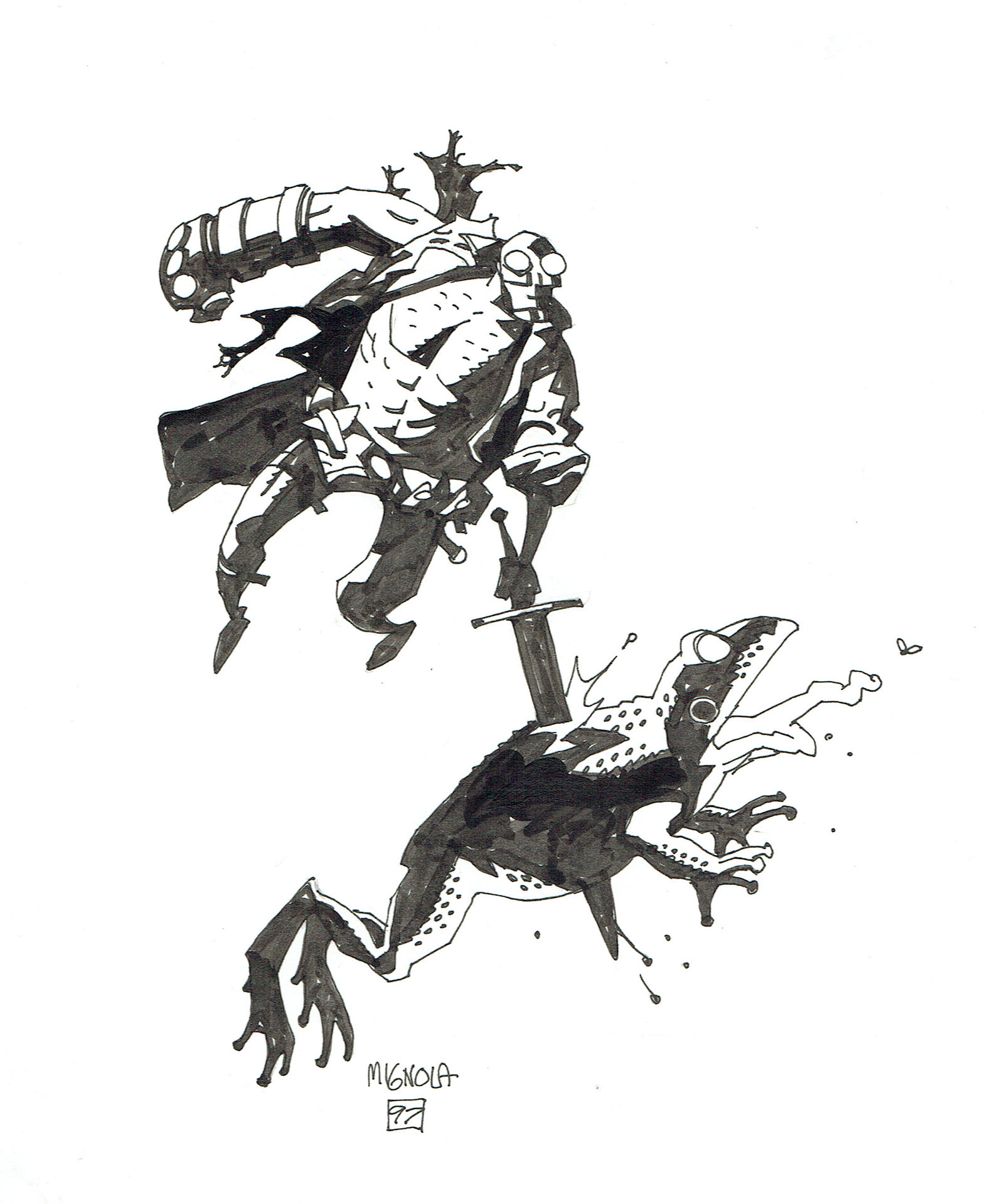 Mike MIGNOLA — 239 – Hellboy – Vintage drawing from 1997 – Published in 2001 sketchbook