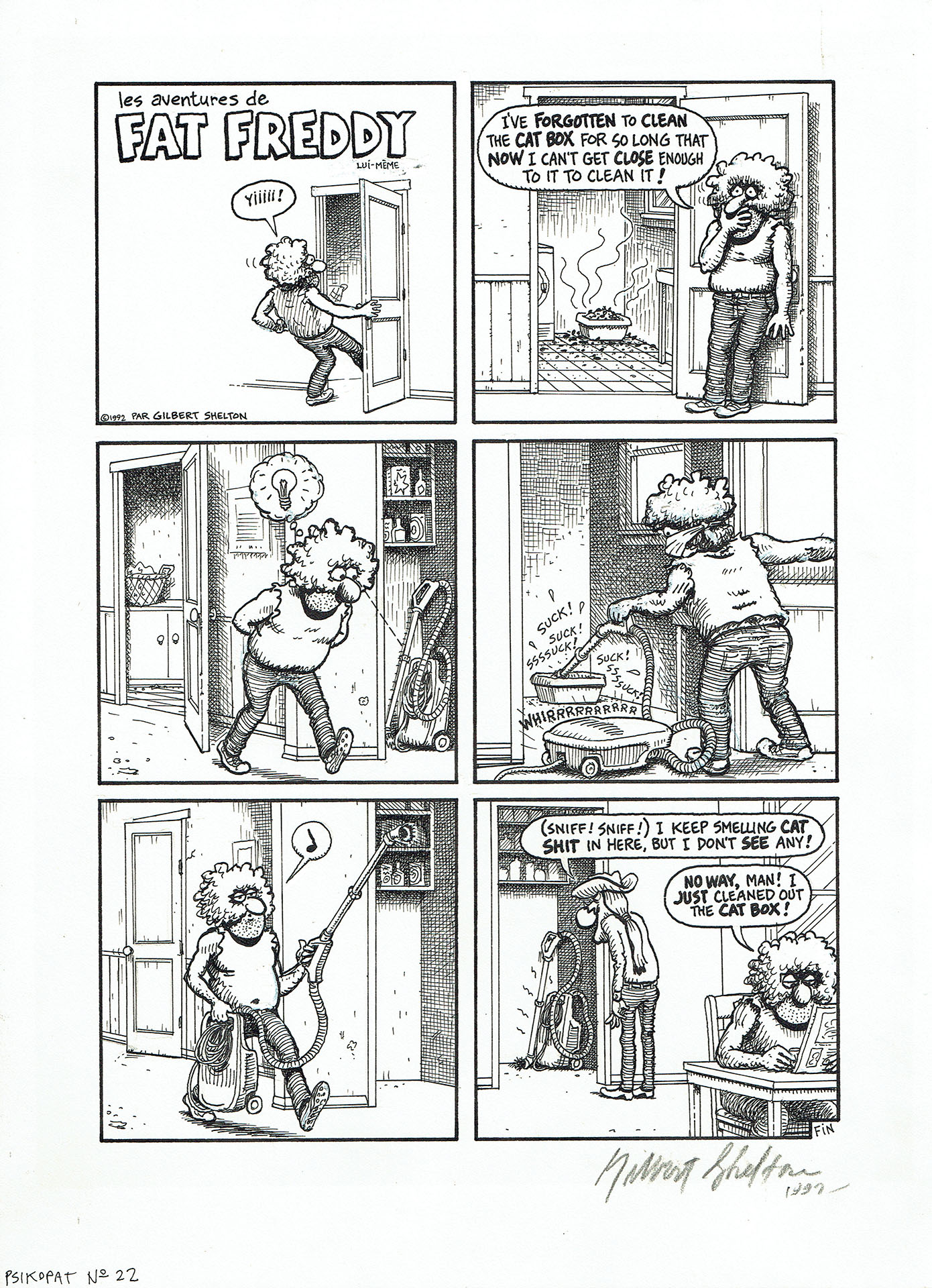 Gilbert SHELTON — Freak Brothers – Fat Freddy’s cat – Just cleaned out the cat box — Psikopat Gilbert SHELTON — Freak Brothers – Fat Freddy’s cat – Just cleaned out the cat box — Psikopat