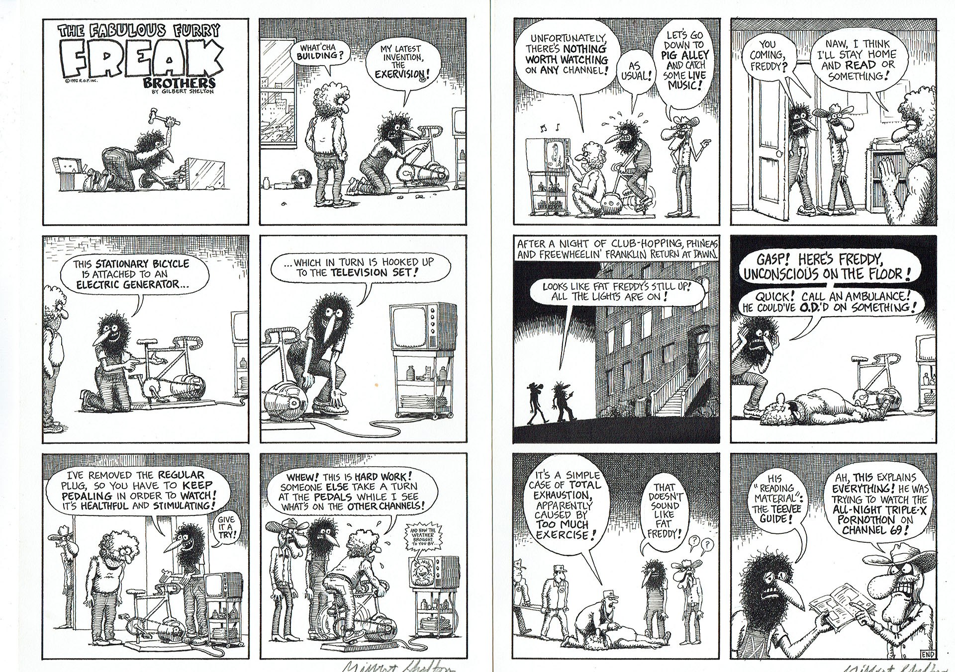 Gilbert SHELTON — The Freak Brothers – The Exervision (récit en 2 pages) Gilbert SHELTON — The Freak Brothers – The Exervision (récit en 2 pages)