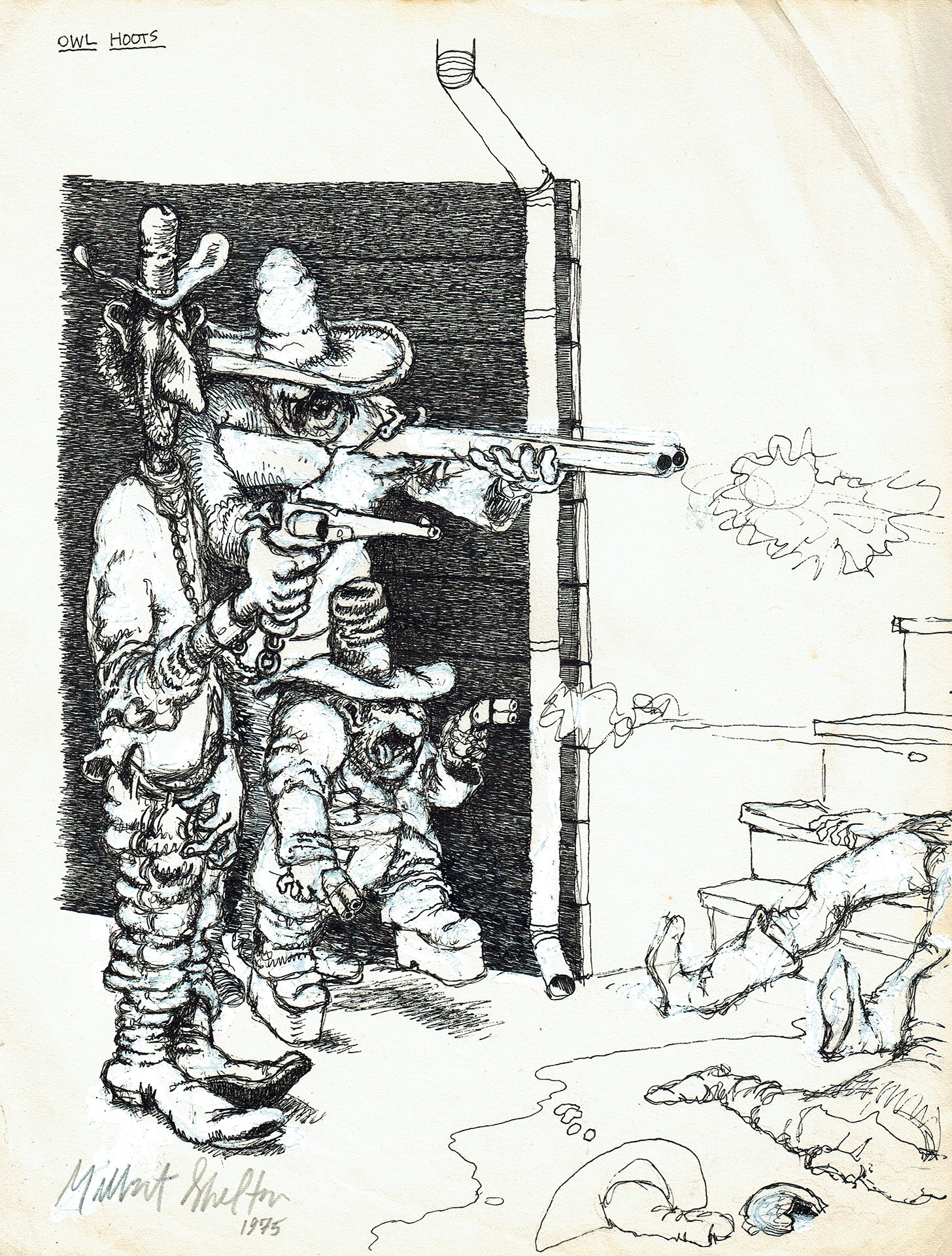 Gilbert SHELTON — Owl hoots – vintage illustration