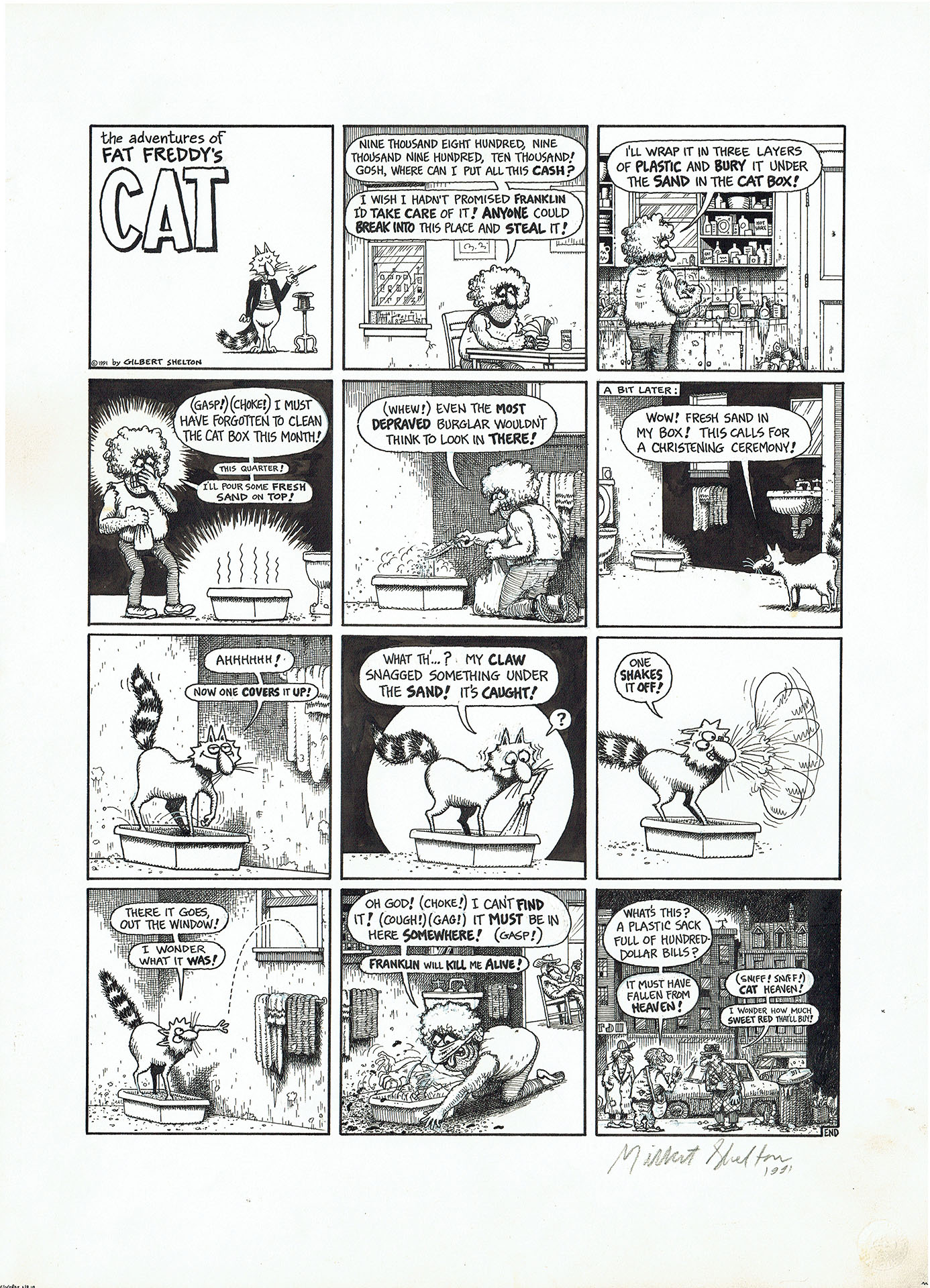 Gilbert SHELTON — Freak Brothers – Fat Freddy’s cat – Money from heaven — Psikopat Gilbert SHELTON — Freak Brothers – Fat Freddy’s cat – Money from heaven — Psikopat