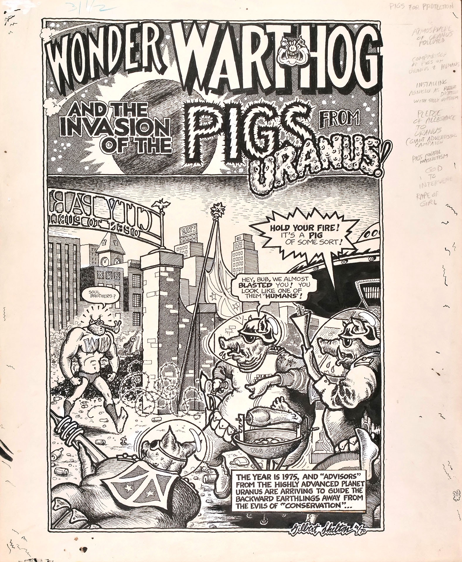 Gilbert SHELTON — Wonder Wart-Hog and the Invasion of the Pigs From Uranus! — Page 1 Gilbert SHELTON — Wonder Wart-Hog and the Invasion of the Pigs From Uranus! — Page 1