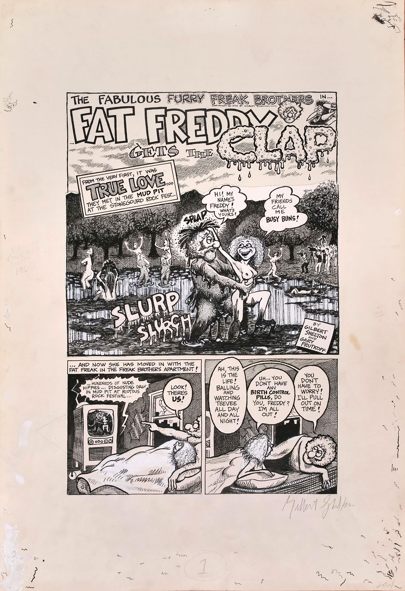 Gilbert SHELTON — The Freak Brothers – Fat Freddy gets the clap — Page 1 Gilbert SHELTON — The Freak Brothers – Fat Freddy gets the clap — Page 1