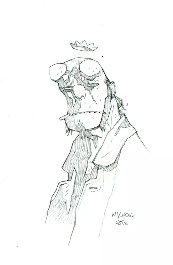 Mike MIGNOLA — Hellboy — Illustration - Bust with crown and cigarette