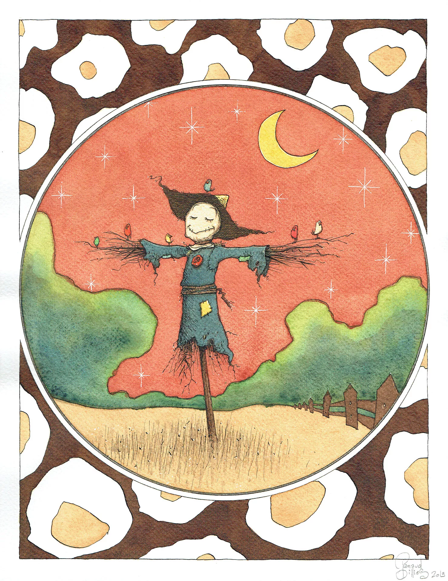 Renaud DILLIES — L’émouvantail — Illustration "Field of flowers"