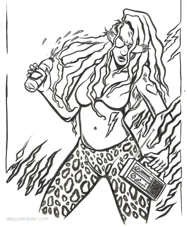 Tracy CHAHWAN — Illustration originale — Beirut Groove Collective – Femme au pantalon léopard 