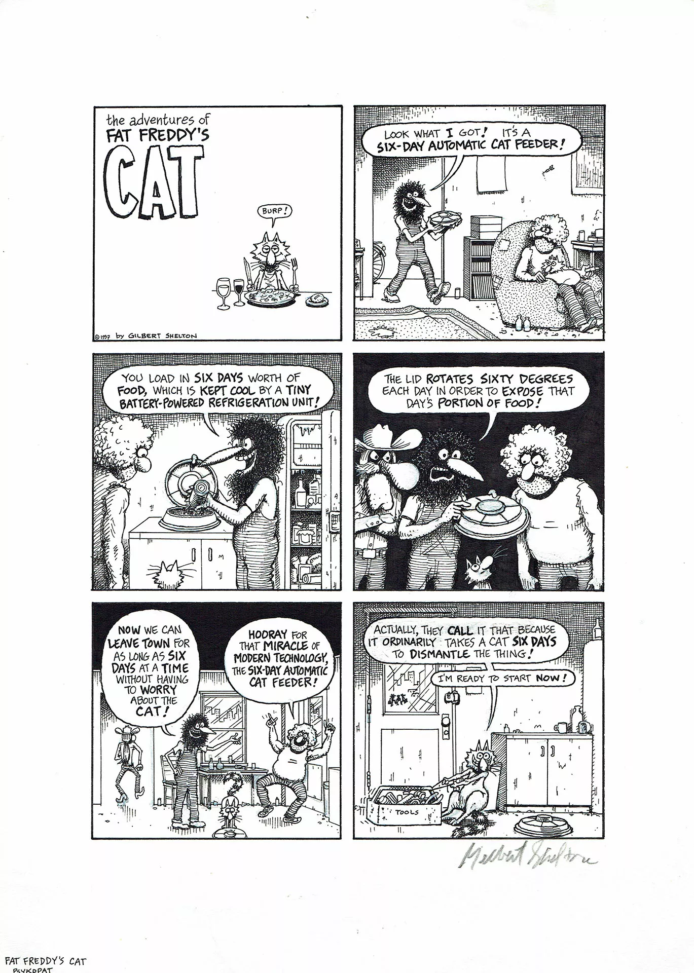 Gilbert SHELTON — Fat Freddy’s Cat — Six-day automatic cat feeder