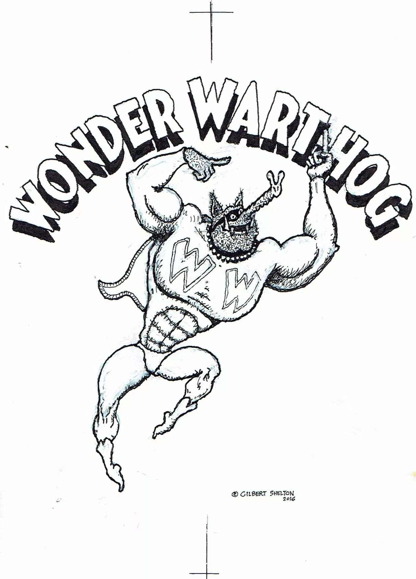 Gilbert SHELTON — Super Phacochère (Wonder Wart-Hog) — Illustration publiée en T-shirt