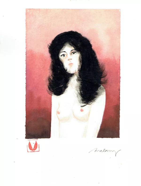 Claire MALARY — Illustration — Buste nu sur fond rouge