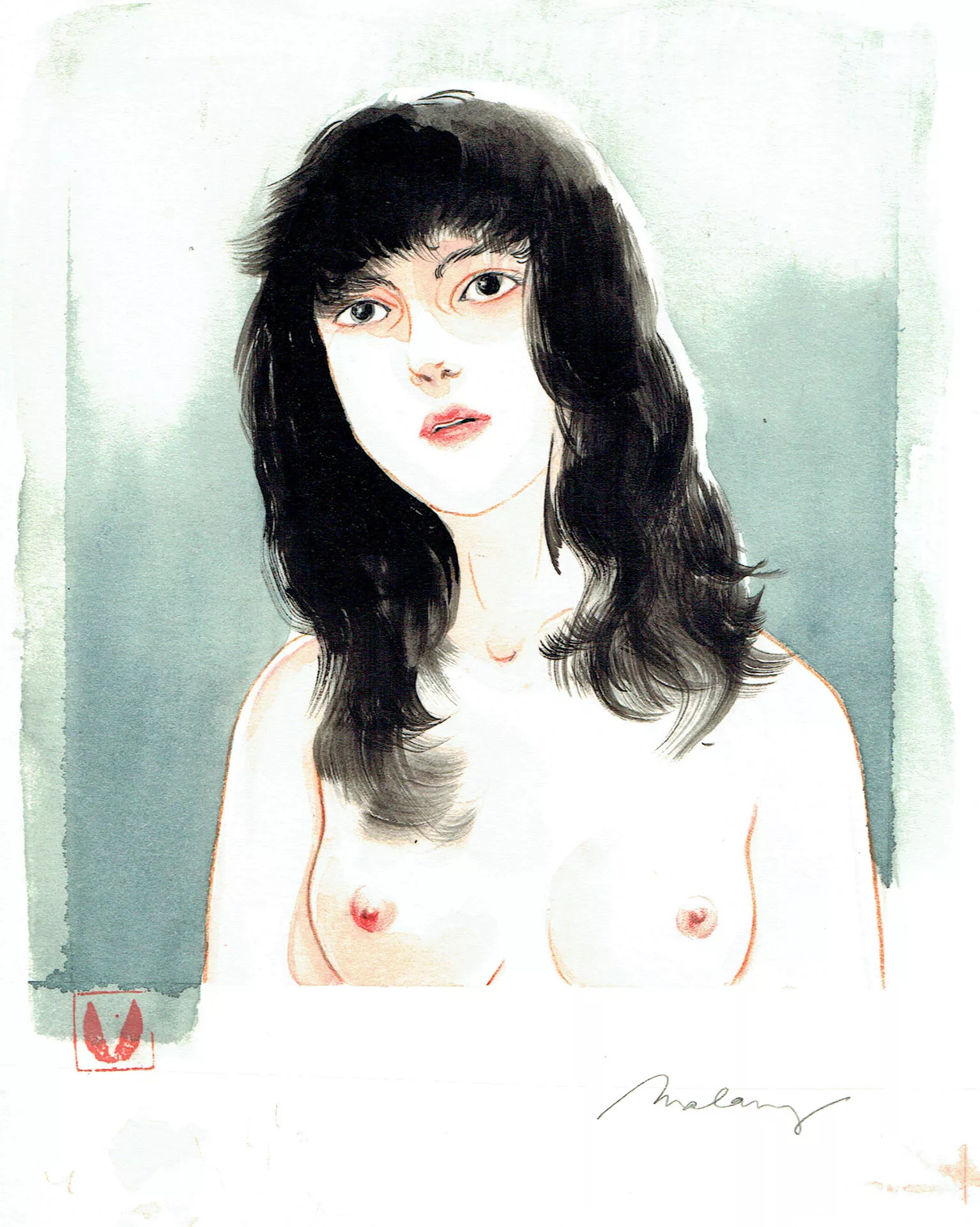 Claire MALARY — Illustration — Naked bust on blue background