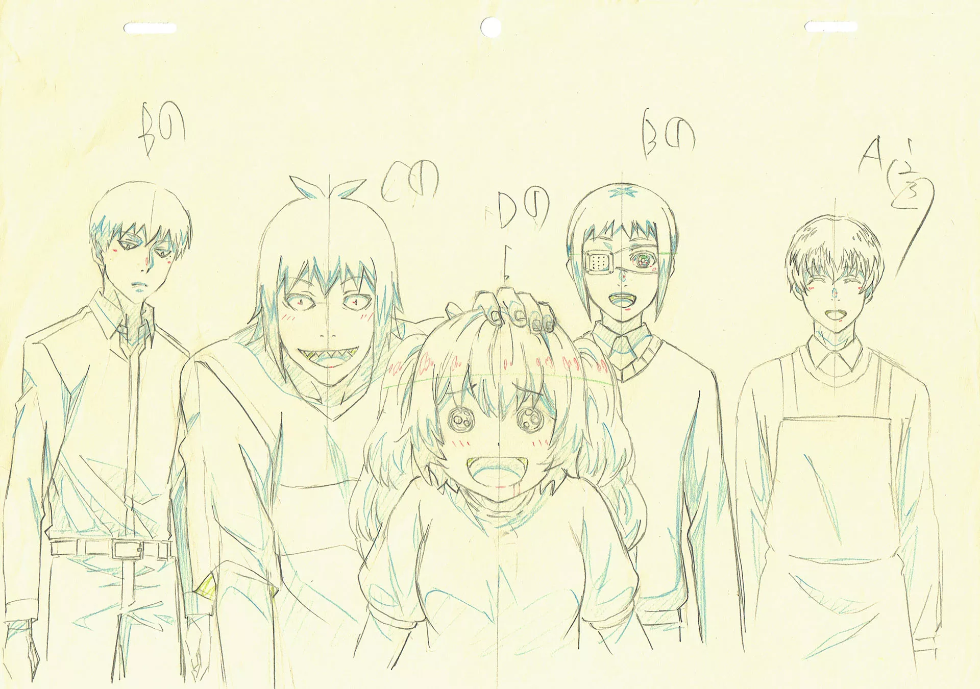ISHIDA Sui - TOKYO GHOUL — 3249 –  Tokyo Ghoul : re – Urie, Shirazu, Saiko, Tooru, et Ken Kaneki – correction genga
