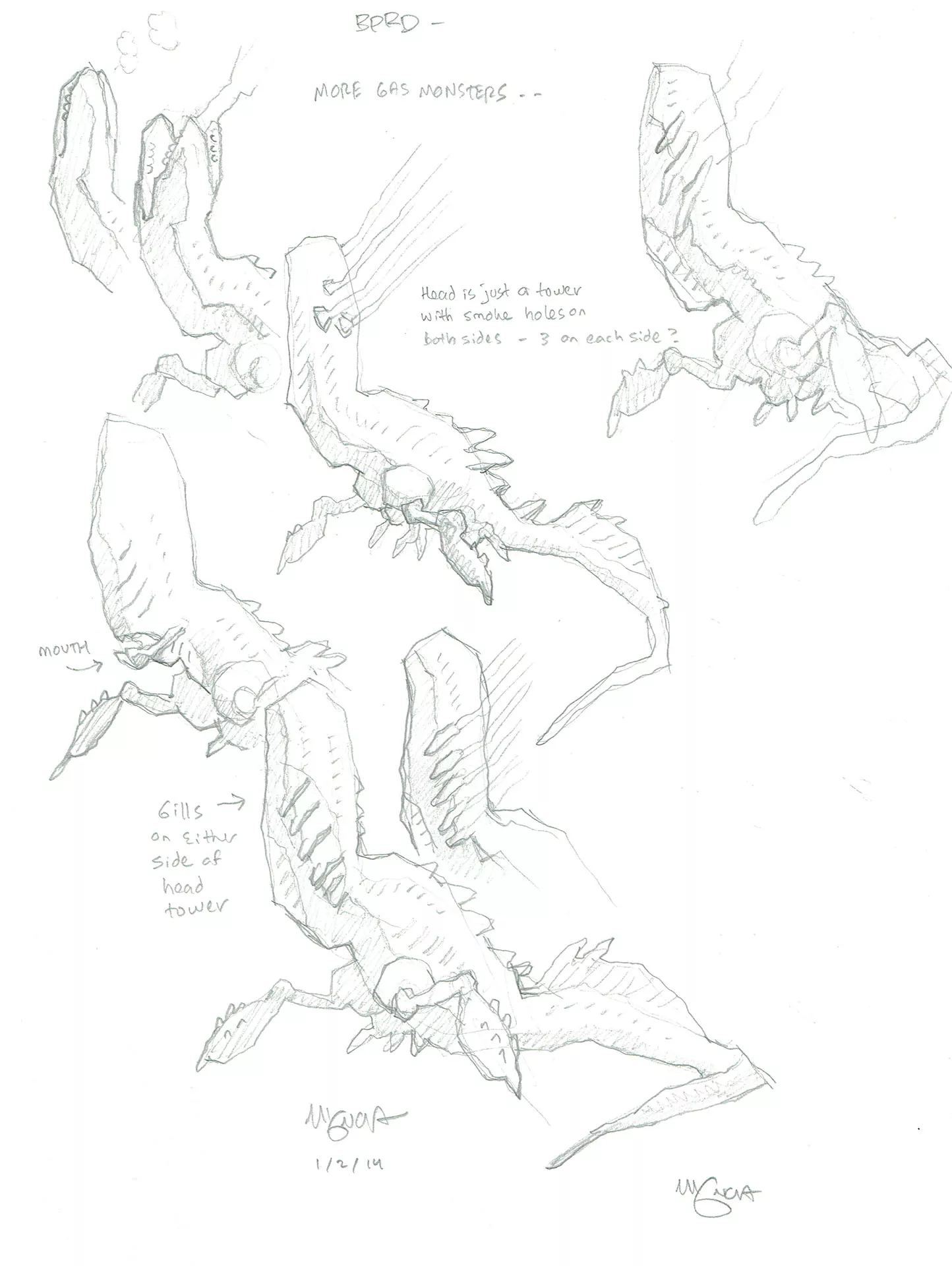 Mike MIGNOLA — 140 – Hellboy universe – BPRD – model sheet – More gas monsters