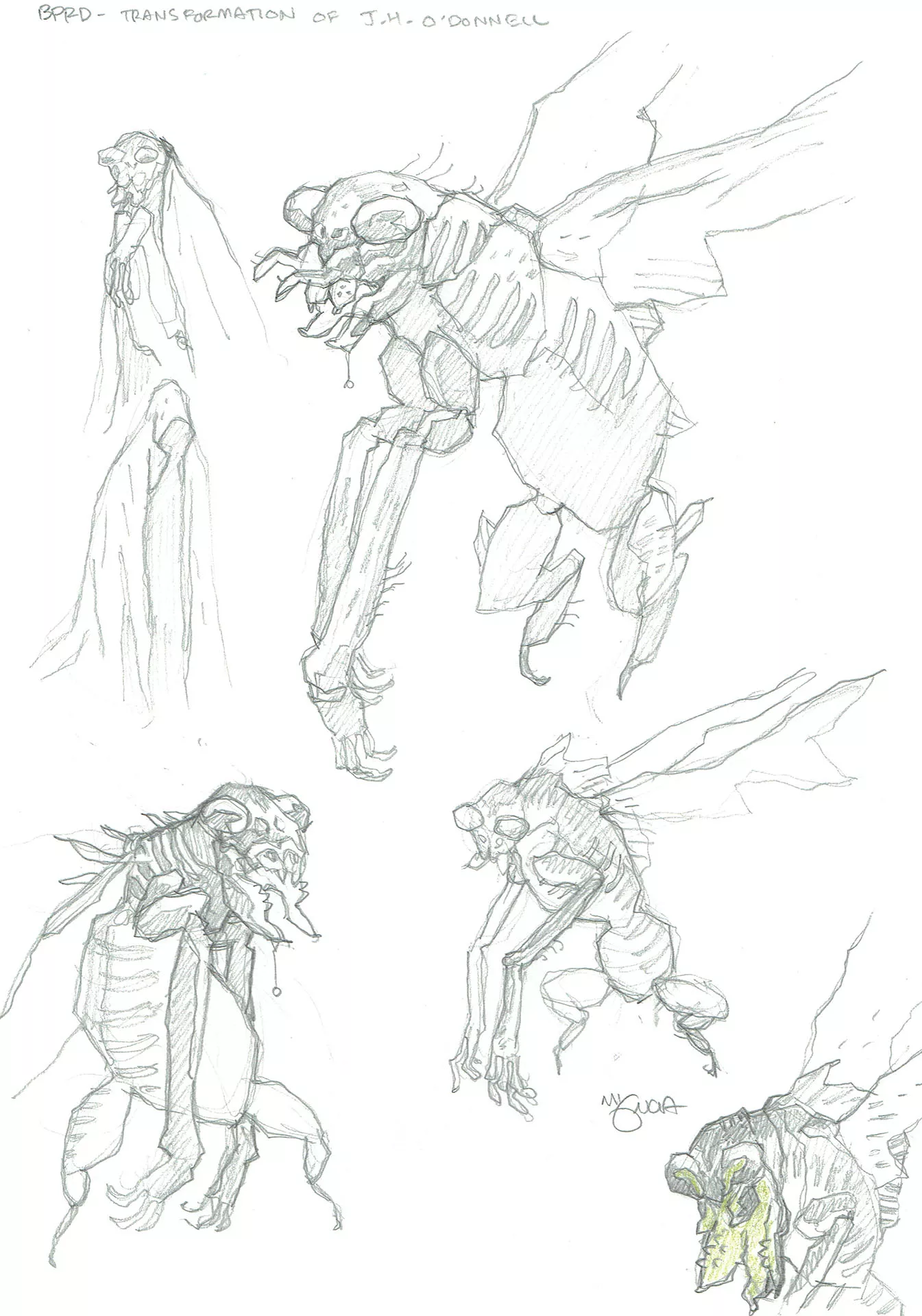 Mike MIGNOLA — 141 – Hellboy universe – BPRD – model sheet – The transformation of JM O’Donnell (5 dessins)