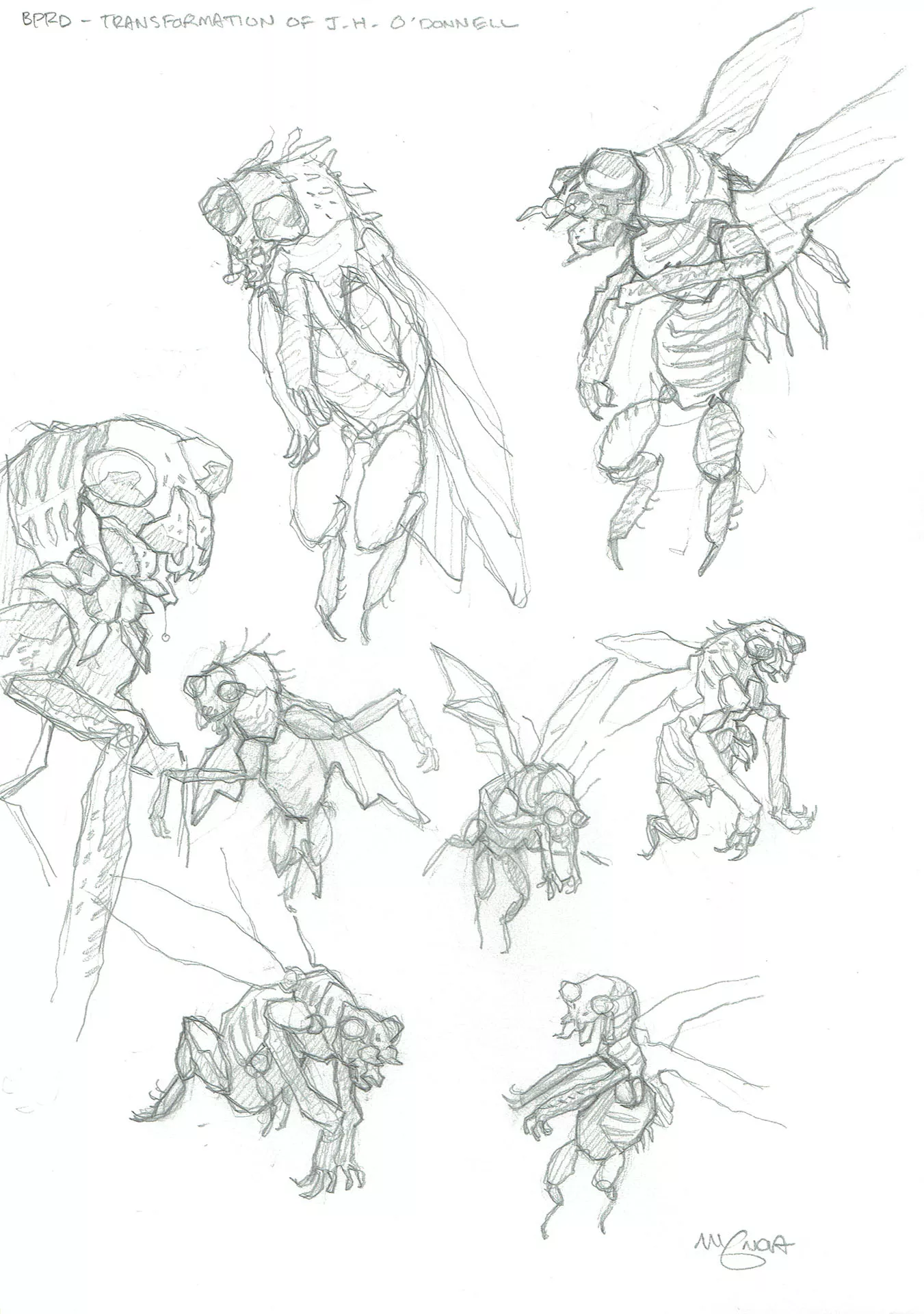 Mike MIGNOLA — 142 – Hellboy universe – BPRD – model sheet – The transformation of JM O’Donnell (8 dessins)