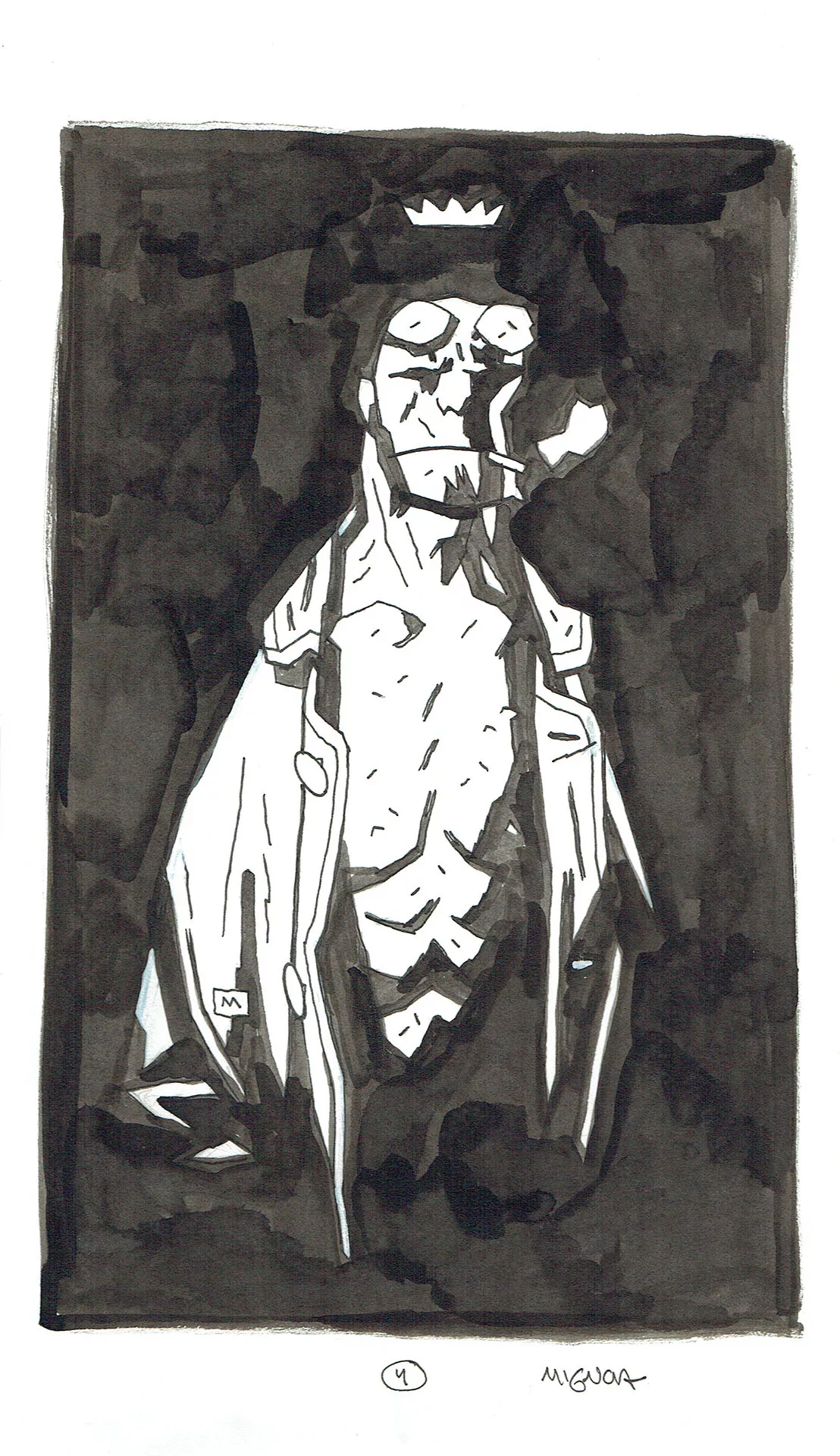 Mike MIGNOLA — 199 – Hellboy – With crown and cigarette – original drawing