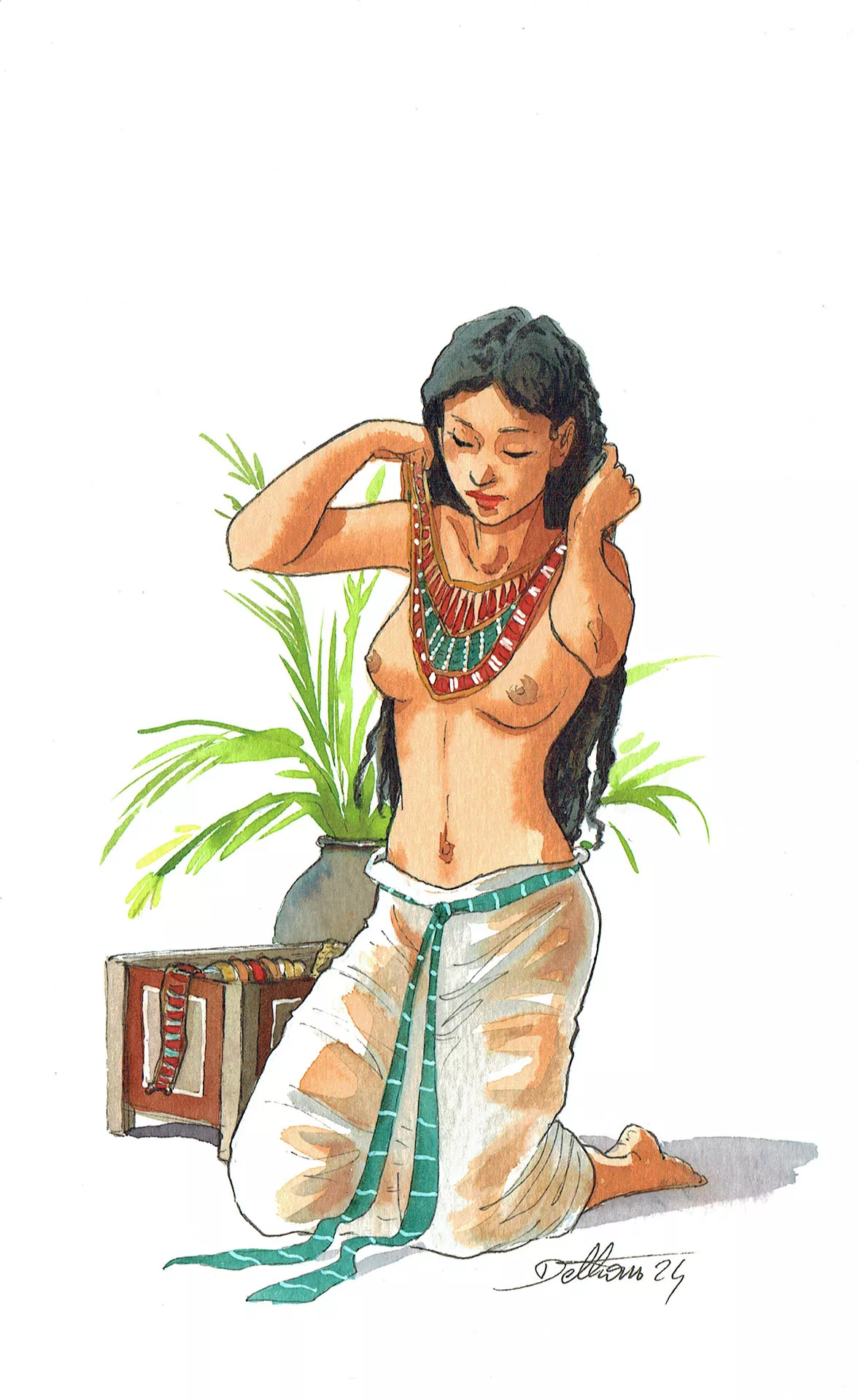 Isabelle DETHAN — Égypte antique – illustration – Égyptienne au collier
