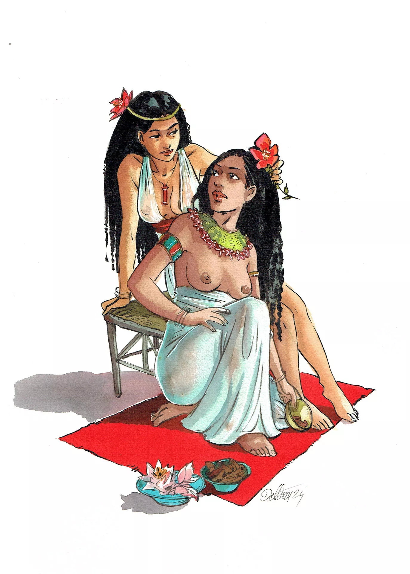Isabelle DETHAN — Égypte antique – illustration – Deux Égyptiennes