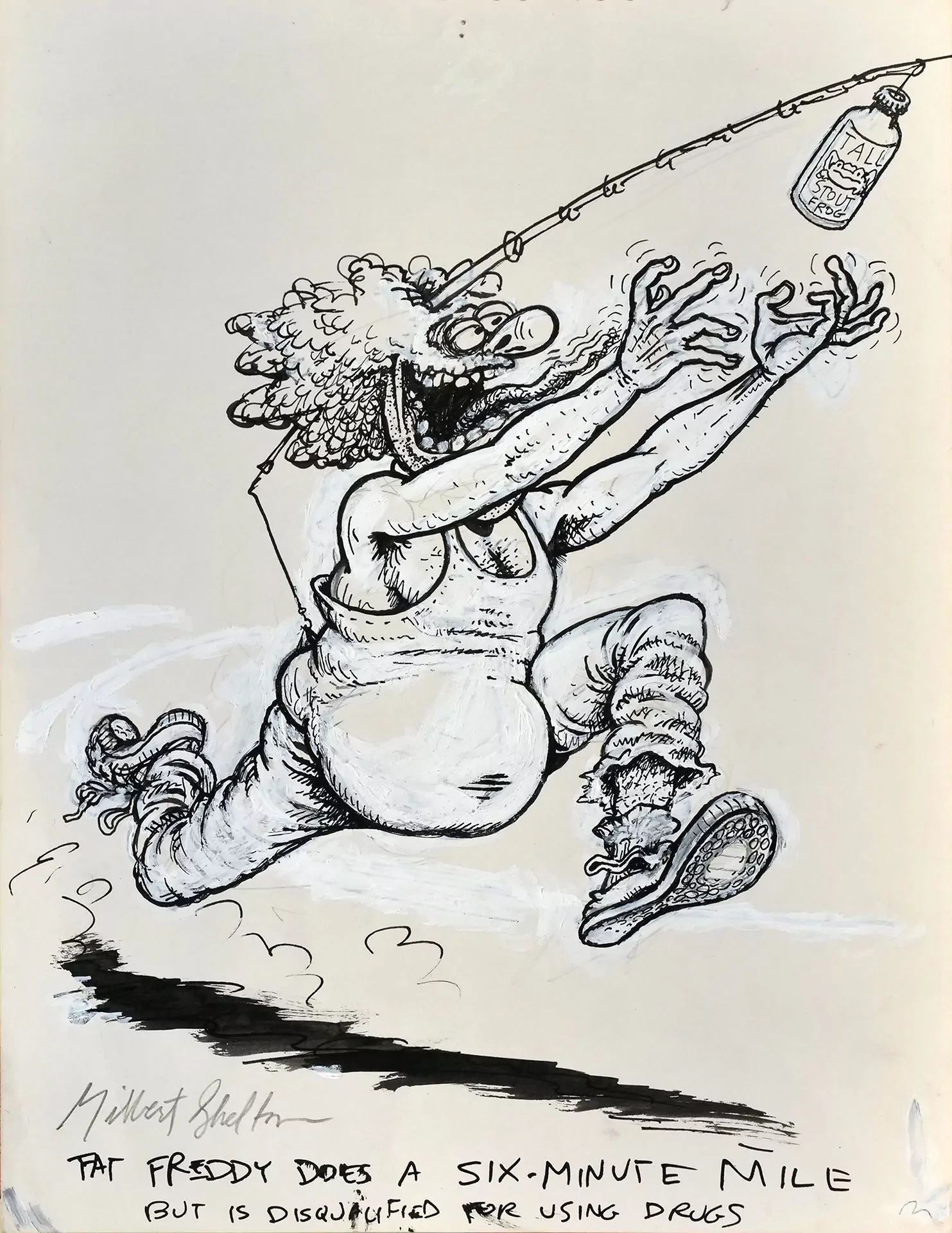 Gilbert SHELTON — The Freak Brothers – Fat Freddy does a 6-minute mile Gilbert SHELTON — The Freak Brothers – Fat Freddy does a 6-minute mile